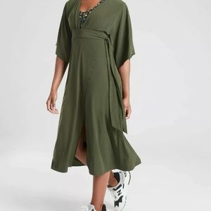 New With Tags Athleta Calistoga Cover Up Wrap Dress Olive Green Small